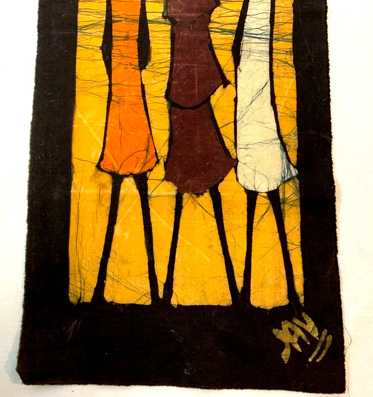 African Style Batik Fabric Cloth Panel ~ Three Women At Work ~ 21.5" x 8.75" gallery