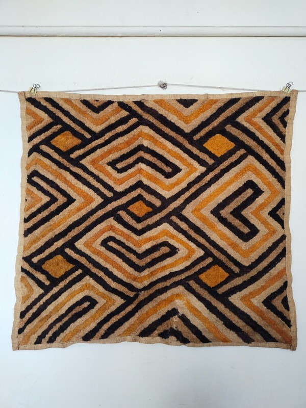 Vintage African hand woven kuba clothes Congo raffia small panel item808 gallery
