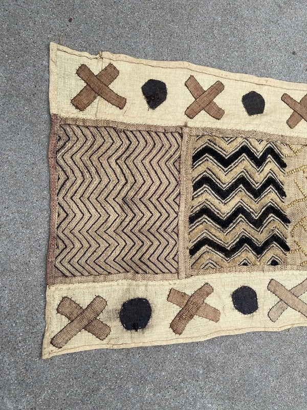Vintage Handwoven African Kuba Cloth Panel Raffia Textile 40”X 17” - Bin Yak gallery
