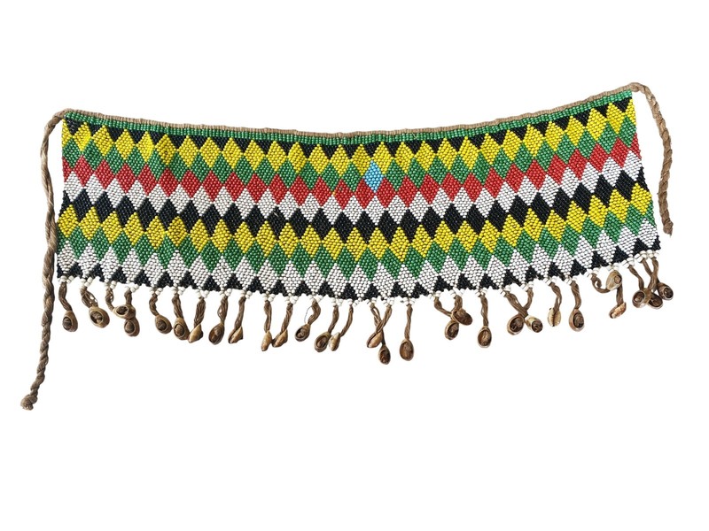 #1464 Ceremonial Skirt Kirdi Beaded Cache Sex Pikuran Cameroon 19″ w