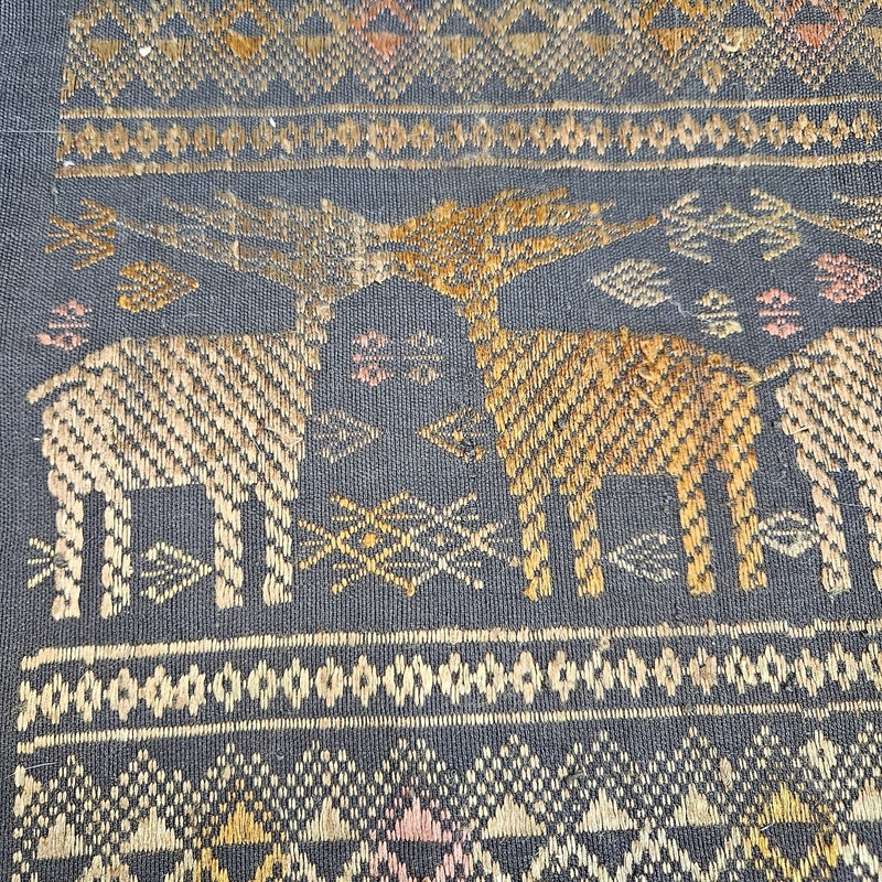 Ikat Handwoven Textile Wall Hanging Table Runner Reindeer Elk 32" x 64" gallery