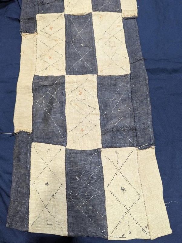 Vintage African Kuba Showa Bark Cloth Handstitched Raffia Textile 13x44 inches gallery