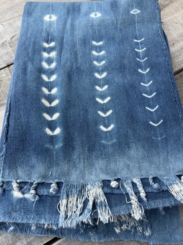 Vintage African Indigo Denim Shibori Mudcloth 58” L x 42” W Textile | No. 179 gallery