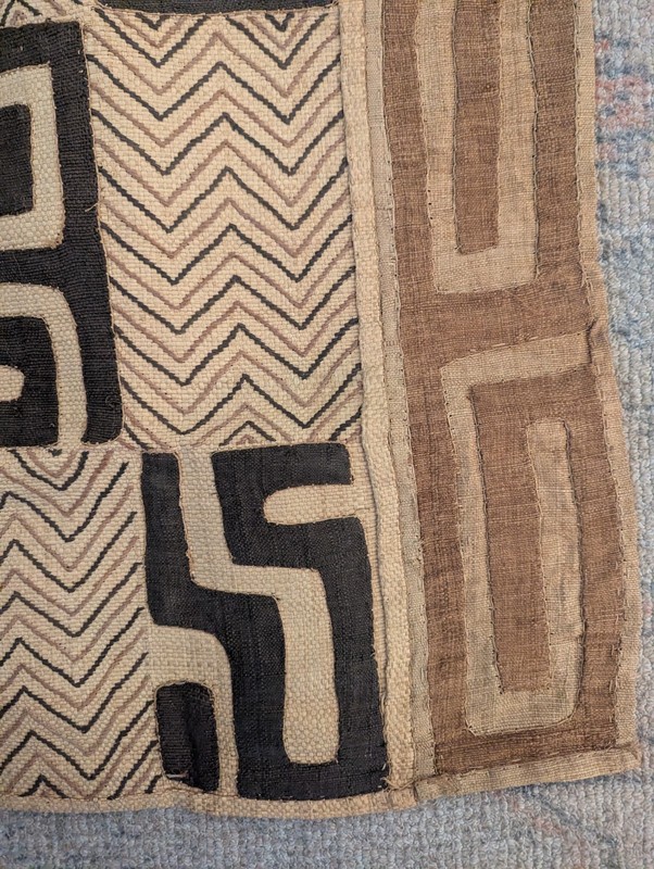 Vintage Hand Woven Traditional African Kuba Cloth Raffia Congo Textile 21x47 In gallery