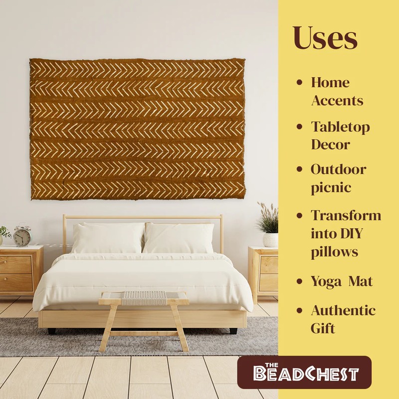 Caramel Brown Bogolan Mali Mud Cloth Minimalist Design African Cotton Handmade gallery