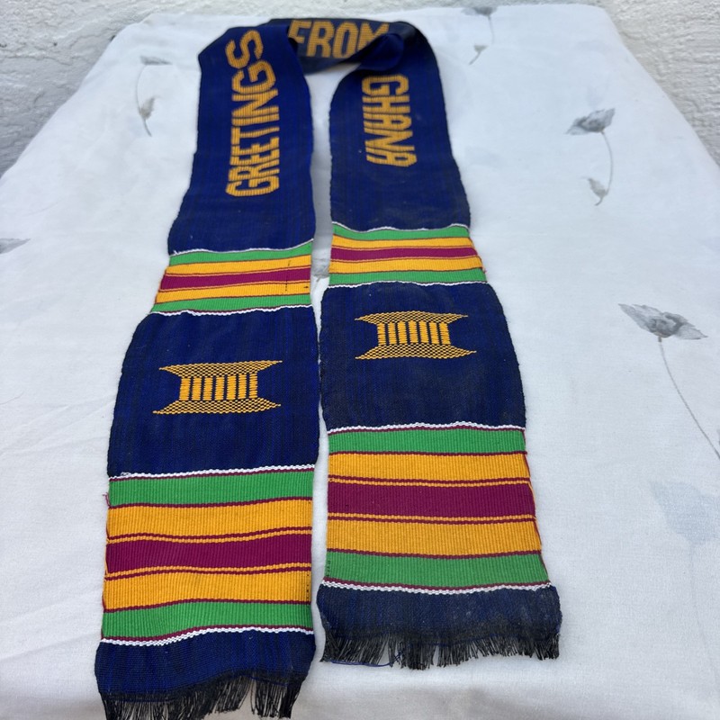 Vintage Greetings from Ghana Handsewn Scarf Banner Neck Wrap 65″ Long