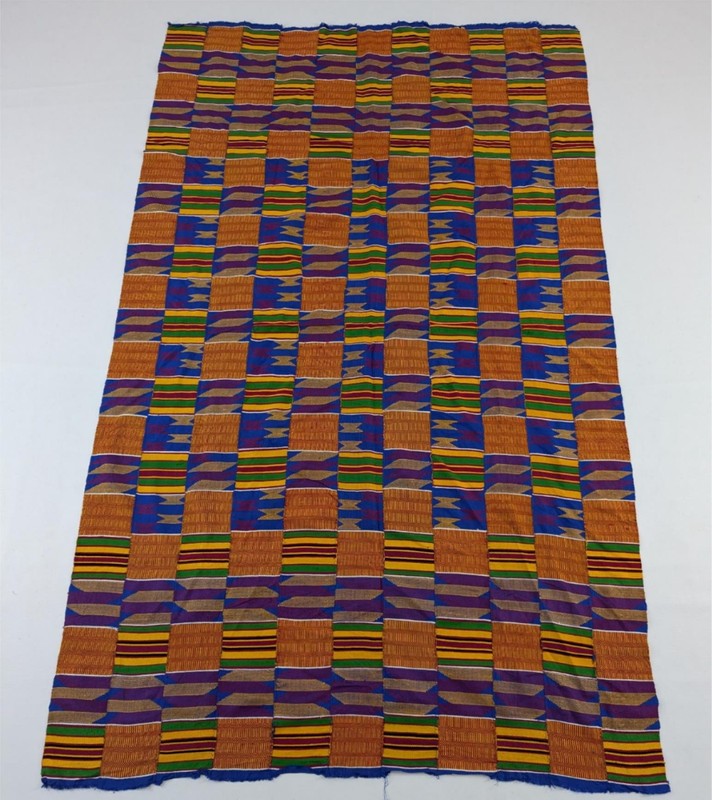 Vintage African Handwoven Patchwork Ghanaian Multicolor Kente Cloth 68x42in
