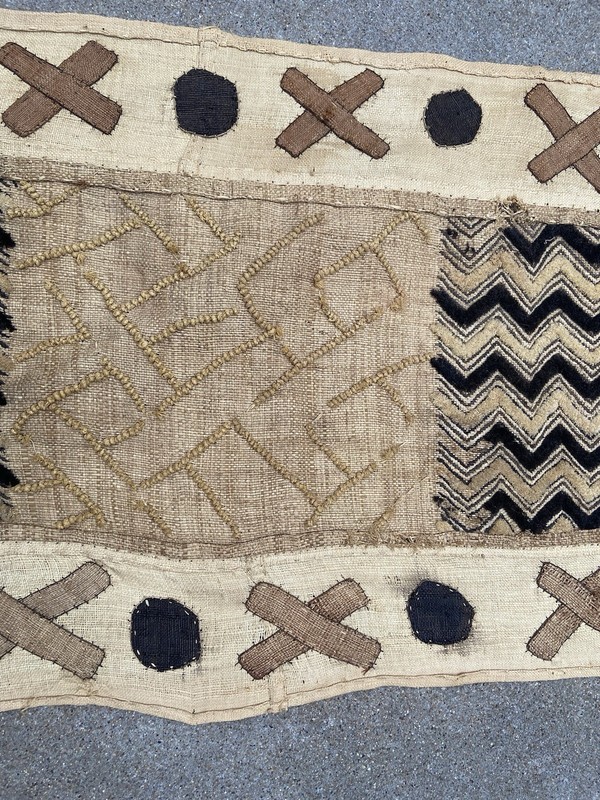 Vintage Handwoven African Kuba Cloth Panel Raffia Textile 40”X 17” - Bin Yak gallery