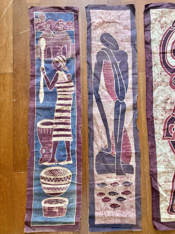3 Pc Handmade West African Batiks Featuring Local Life 40” x 36” gallery