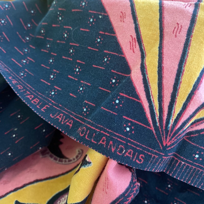 African Batik Veritable Wax Indigo Cotton Panel Navy Blue Pink Yellow 45 X 58 gallery
