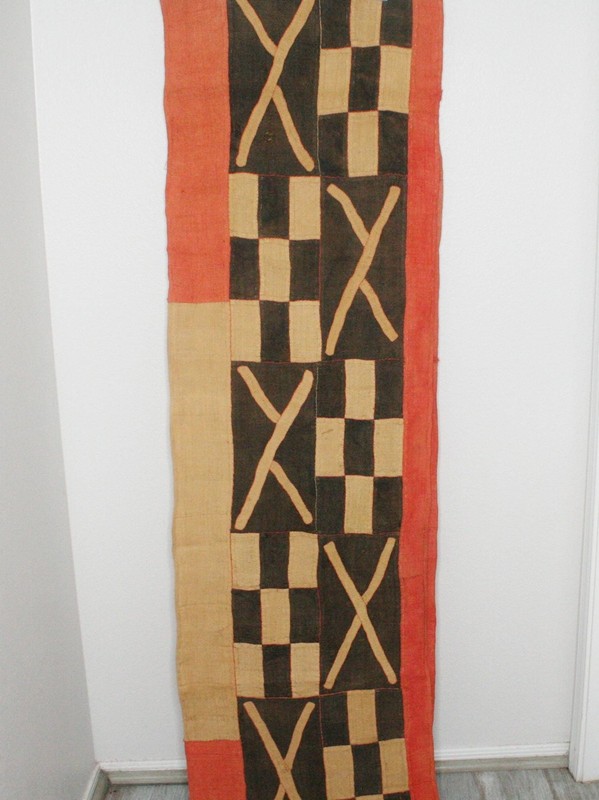 Kuba Cloth African Tapestry Raffia Congo Fabric, Rare Textile VTG Long 14+feet gallery
