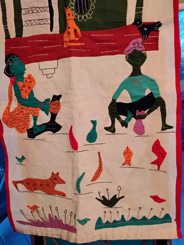 VTG Hand Sewn Applique Pictorial Tapestry Textile 19x54" Africa? India? gallery