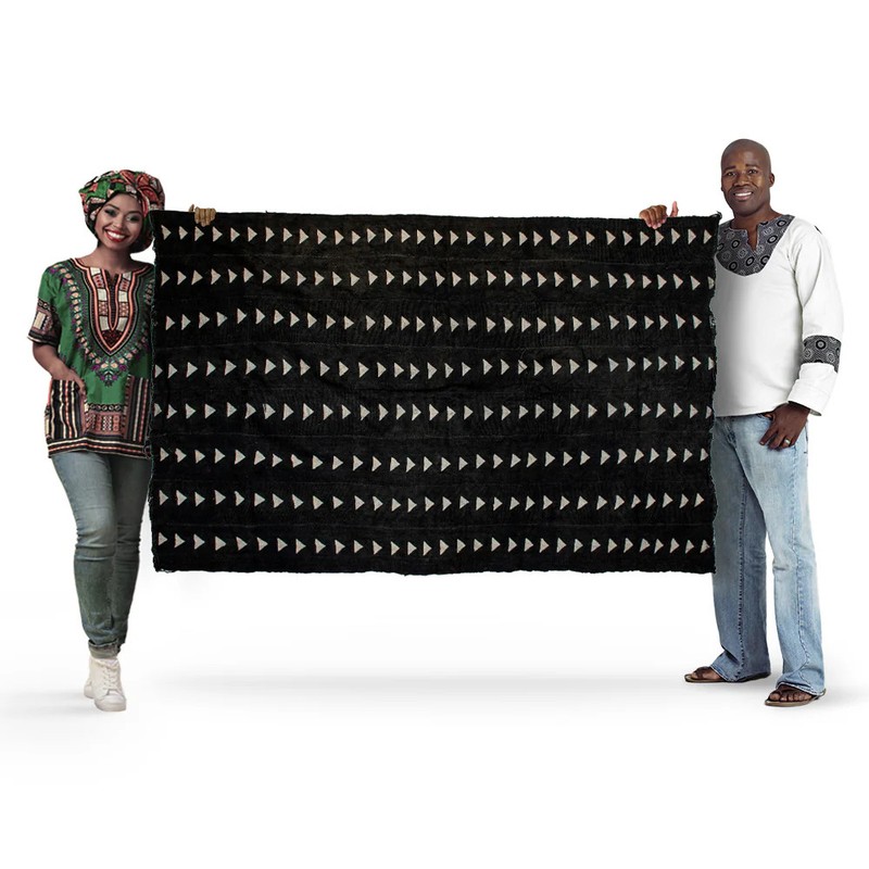 Ebony Black Bogolan Mali Mud Cloth Arrow Design African Black and White Cotton gallery