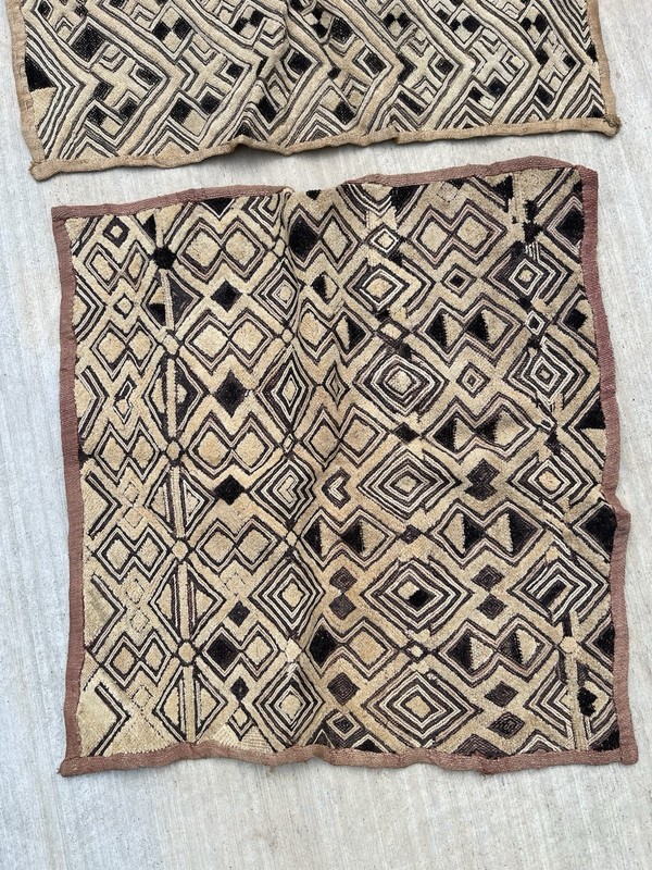 2 African Kuba Cloth Textile 18" x 18"/ 21"x 21" Handmade Woven Raffia set of 2 gallery