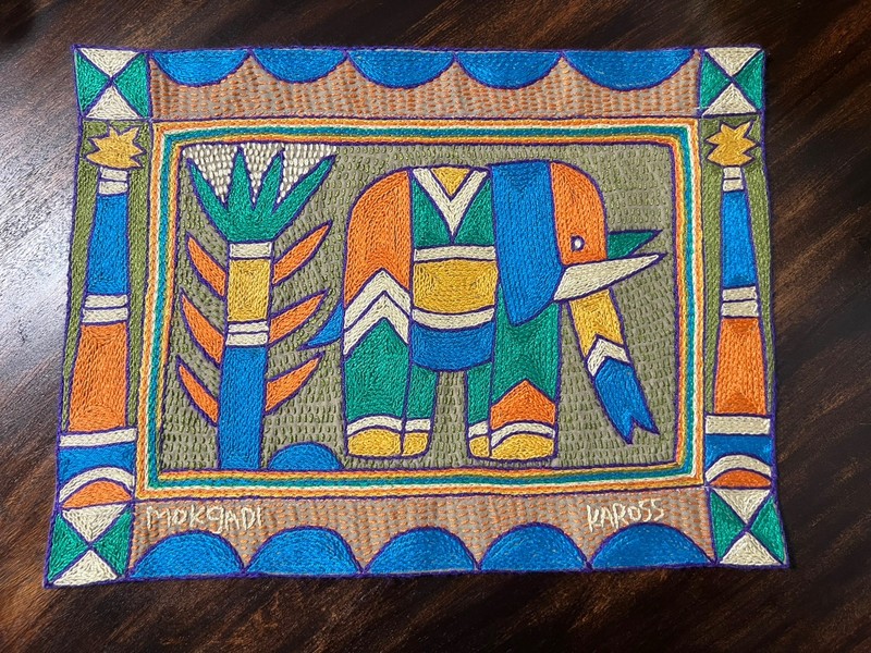 Kaross South African Elephant Art Hand-Embroidered Placemat Tapestry Safari