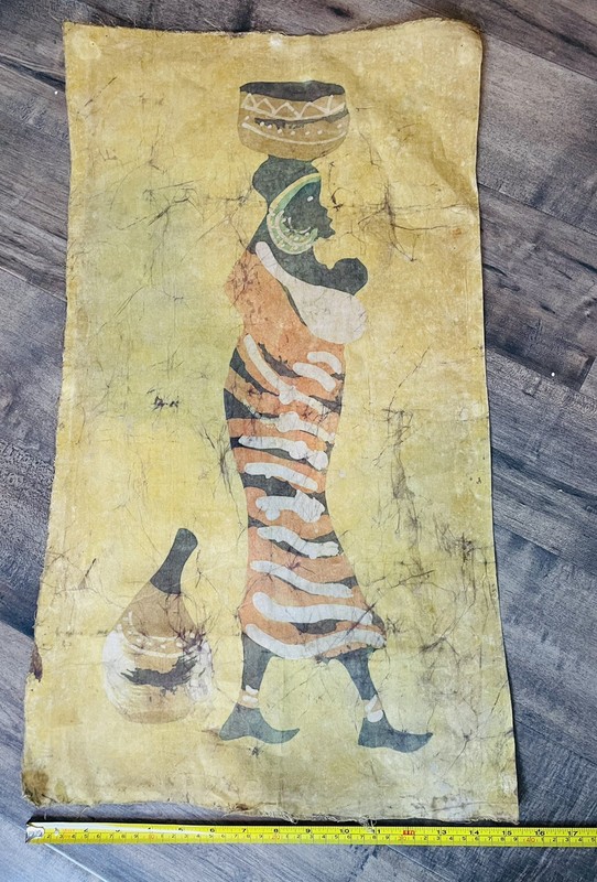 15 x 27" African Batik Wax Cloth Print Wall Hanging Woman and Child Baby gallery