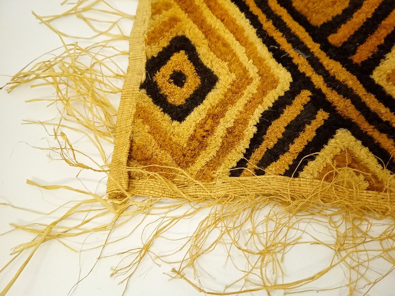 Vintage African raffia textile Kuba Kasai geometric 27x22" gallery