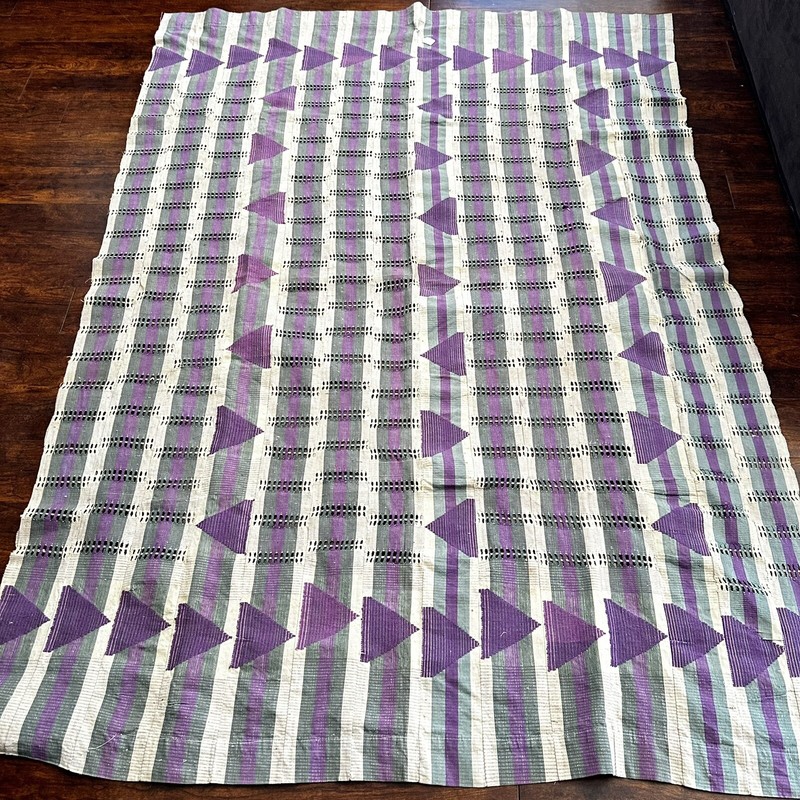 Nigerian Sanyan Aso Oke Hand Woven Fabric Purple Green Stripes 58" x 77" Vintage