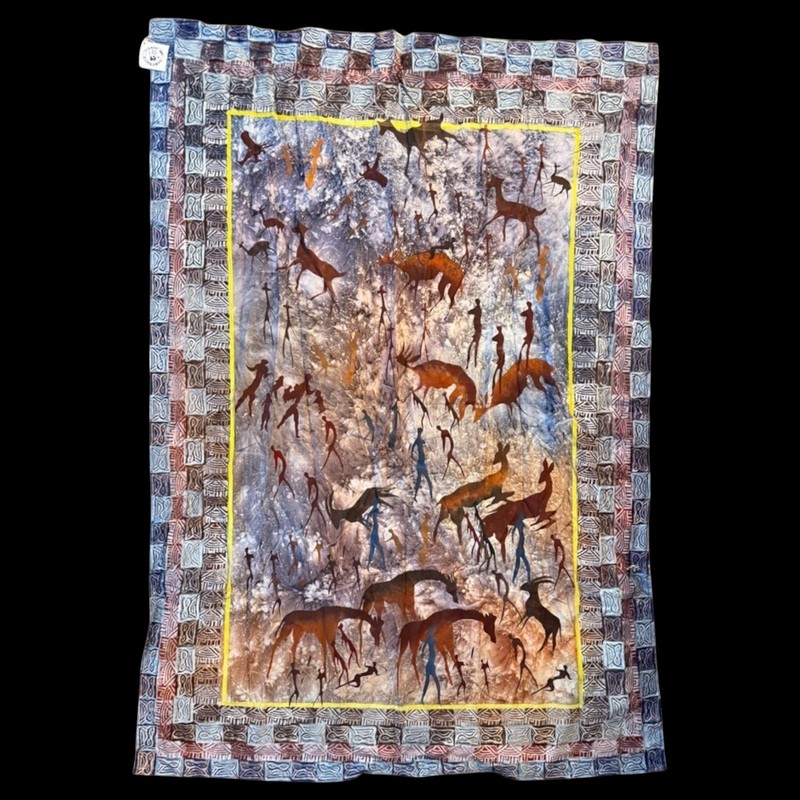 African Batik Wall Hanging Zimbabwe Hand Printed Tapestry Textile 77 x 54 NWT