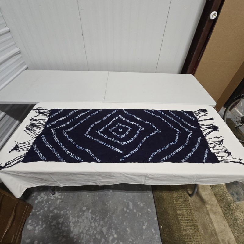 African Textile Art Cloth | Blue Geometric Pattern | 54 x 23 inches
