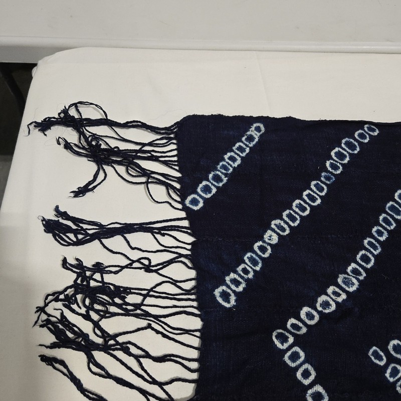 African Textile Art Cloth | Blue Geometric Pattern | 54 x 23 inches gallery