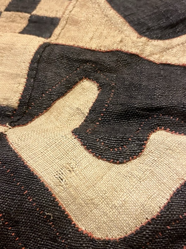 VTG African Kuba or Mud Cloth Textile Panel Handwoven Raffia Tribal 40x20 Rare gallery