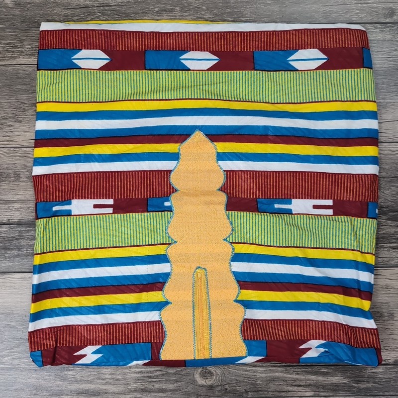 Vintage West African Textile Pillowcase Cover Multicolor 16×16″ Handmade