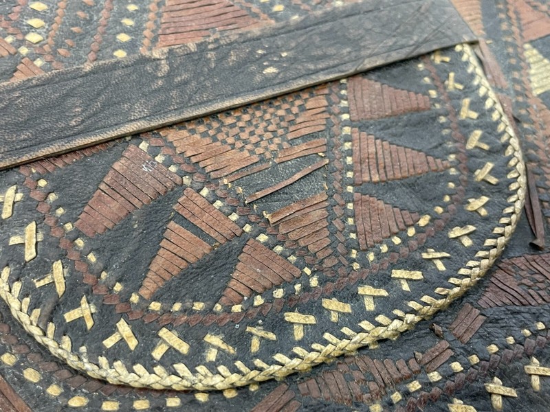 Vintage Tuareg Africa Burkina Faso Pierced Leather Clutch Satchel 11" Handbag gallery