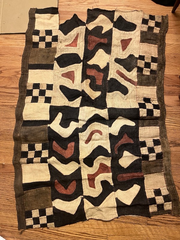 VTG African Kuba or Mud Cloth Textile Panel Handwoven Raffia Tribal 40x20 Rare