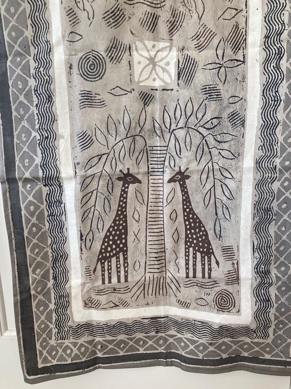 Large Block Print African Giraffe Textile - Handmade 24in x 68in Neutral Colors gallery