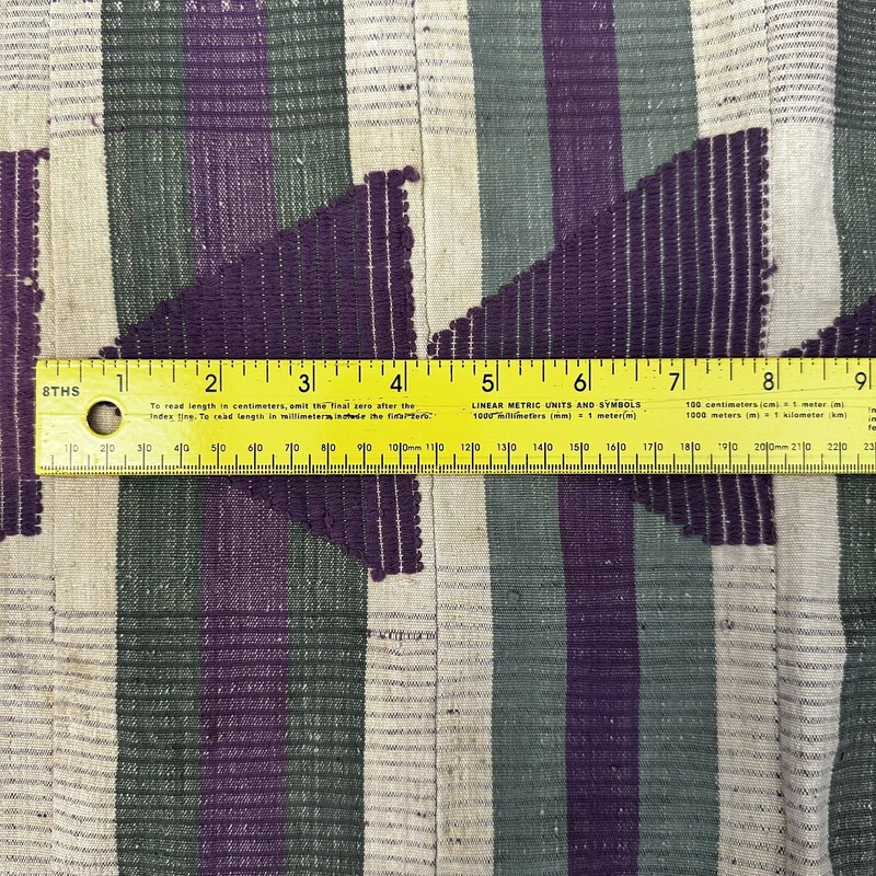 Nigerian Sanyan Aso Oke Hand Woven Fabric Purple Green Stripes 58" x 77" Vintage gallery