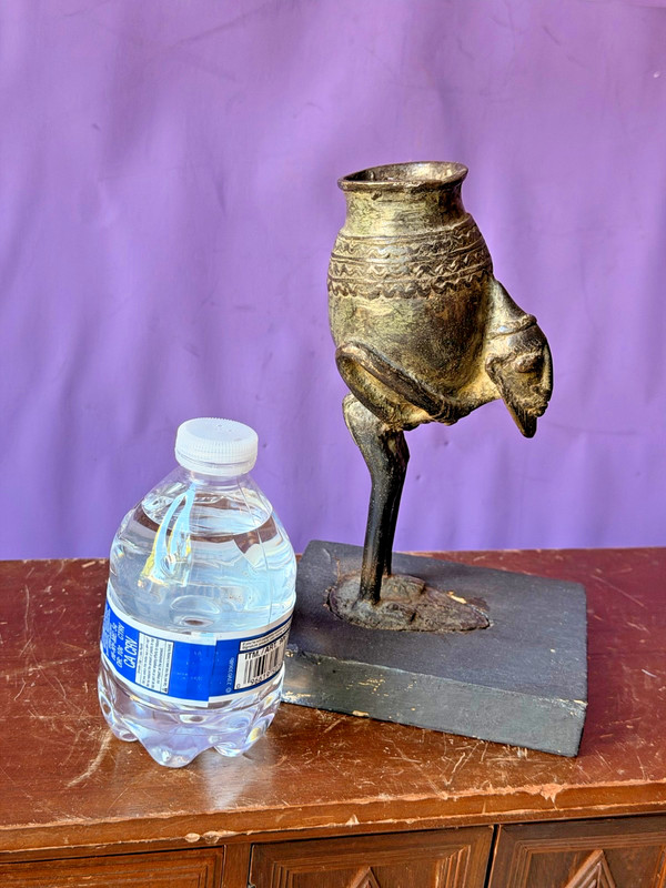 Vintage Dogon Bronze Pot (Man Carrying Pot on Back) Mali African Sculpture 7.5″