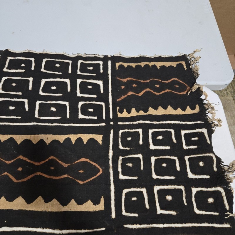 African Textile Art Mud Cloth | Abstract Geometric Pattern | 69 x 31 inches gallery