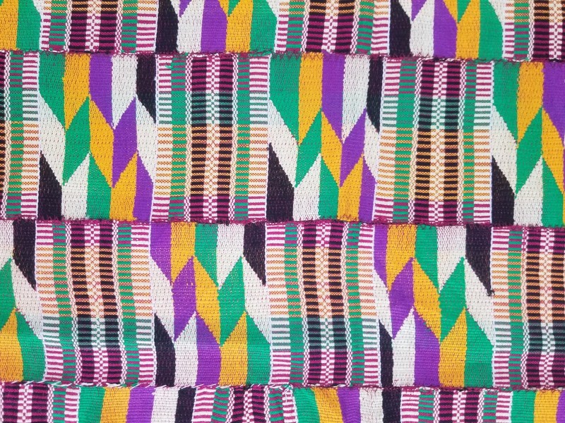 Vintage African Kente Cloth Handwoven Patchwork Ghanaian Textile 64x45in gallery