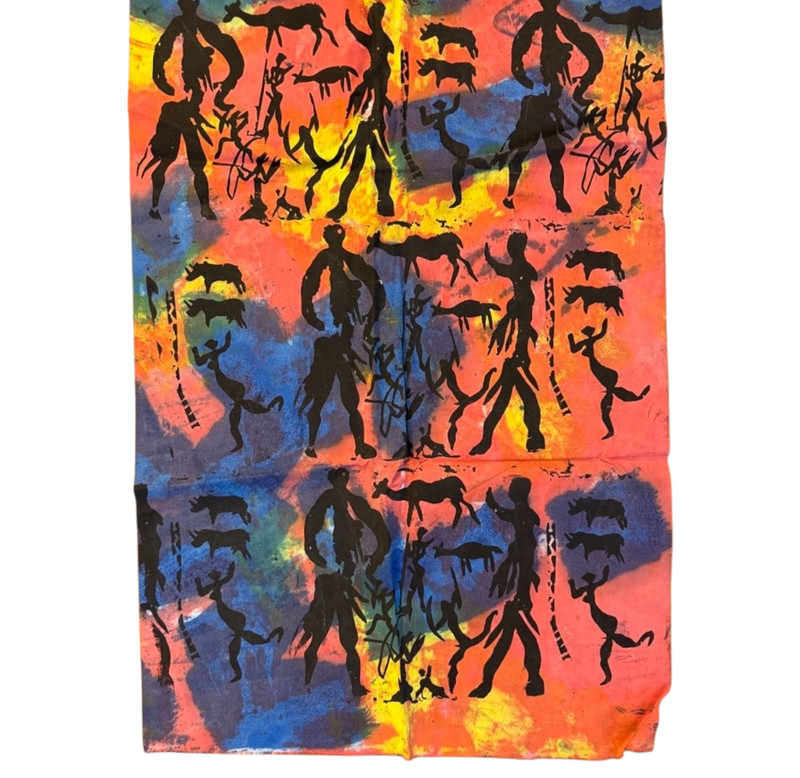 African Batik Wall Hanging Hand Printed Art Tapestry Animals Dancer OOAK 39 x 18 gallery