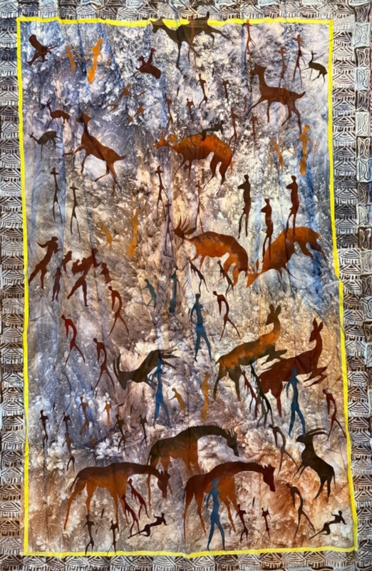African Batik Wall Hanging Zimbabwe Hand Printed Tapestry Textile 77 x 54 NWT gallery