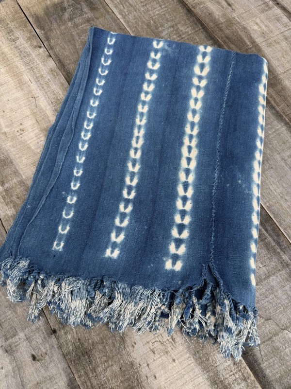 Vintage African Indigo Denim Shibori Mudcloth 56” L x 43” W Textile | No. 170 gallery