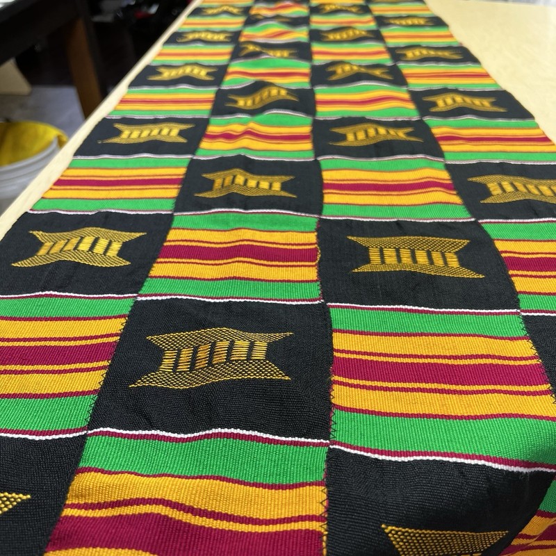 Kente Cloth Vintage African Textile Ghana Hand Woven 16” X 65” Black