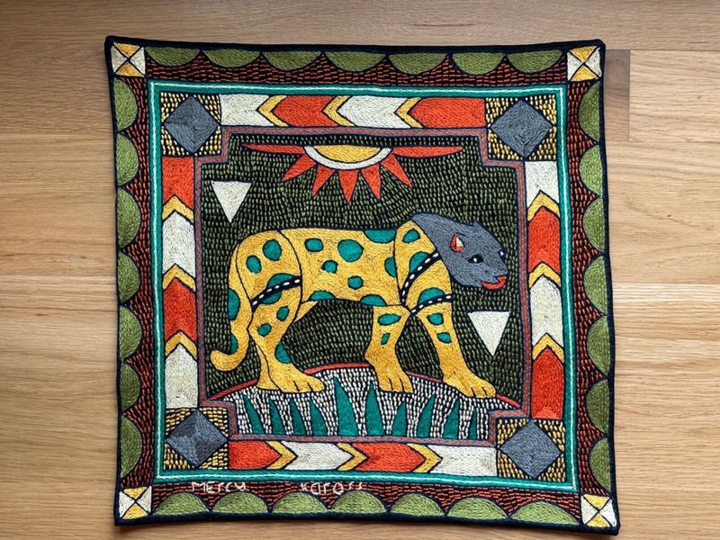 Kaross Gold Leopard Embroidered Pillow Cover Tapestry So. Africa Safari Art NEW