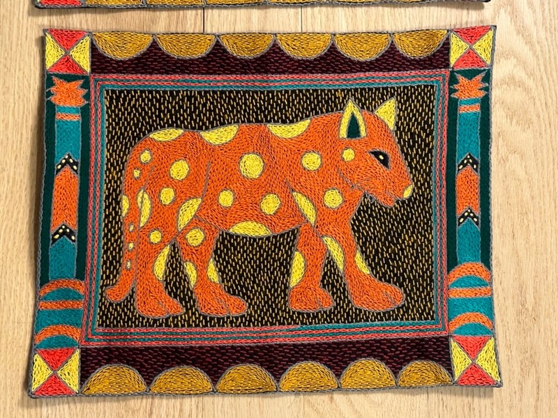 Kaross South African Art Leopard Embroidered Placemat Safari Tapestry NEW