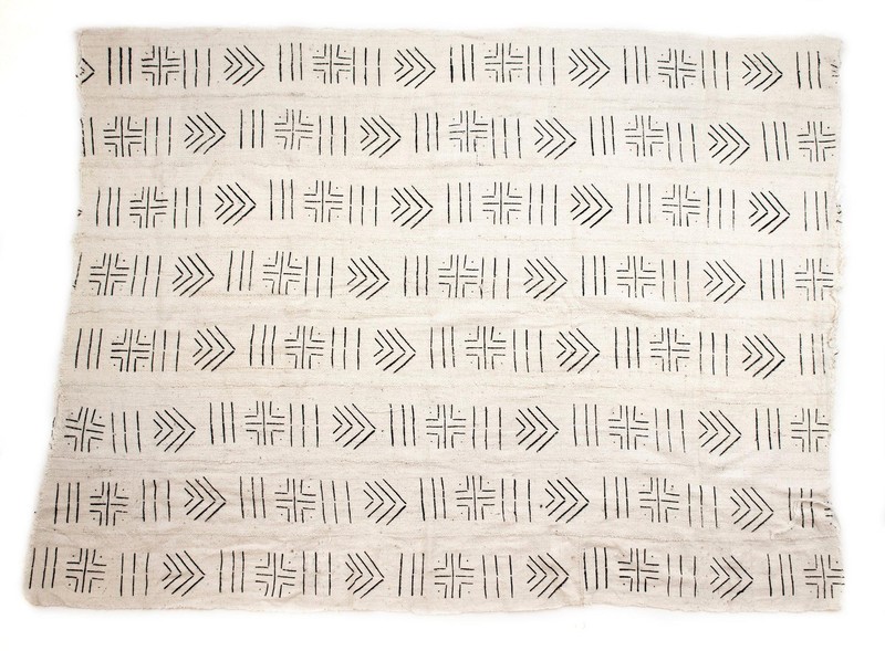 White Bogolan Mali Mud Cloth Koumantou Design African Black and White Cotton