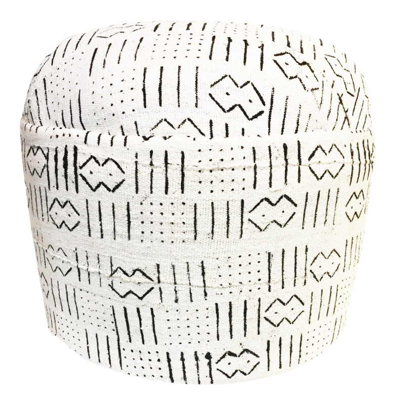 # 638 LG Ottoman in African Malian White & Black Mud Cloth Textile 17" h gallery