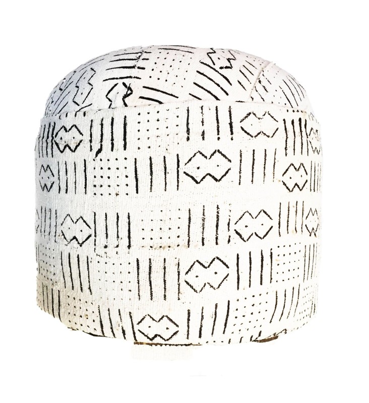 # 638 LG Ottoman in African Malian White & Black Mud Cloth Textile 17" h gallery