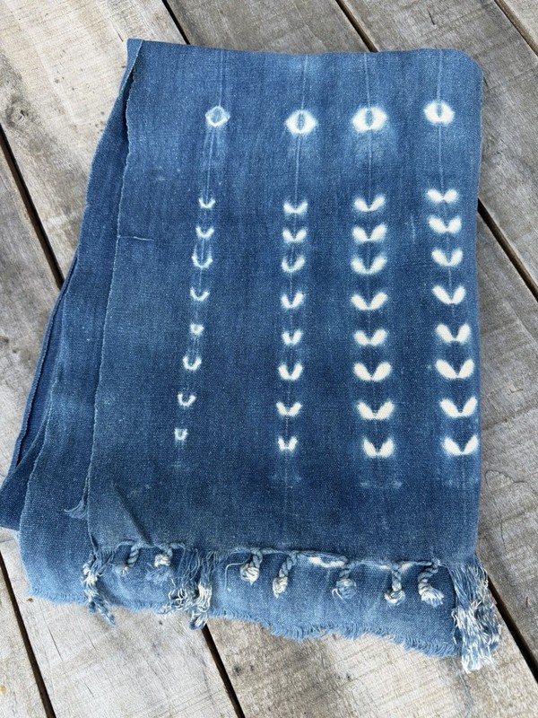 Vintage African Indigo Denim Shibori Mudcloth 58” L x 42” W Textile | No. 179 gallery