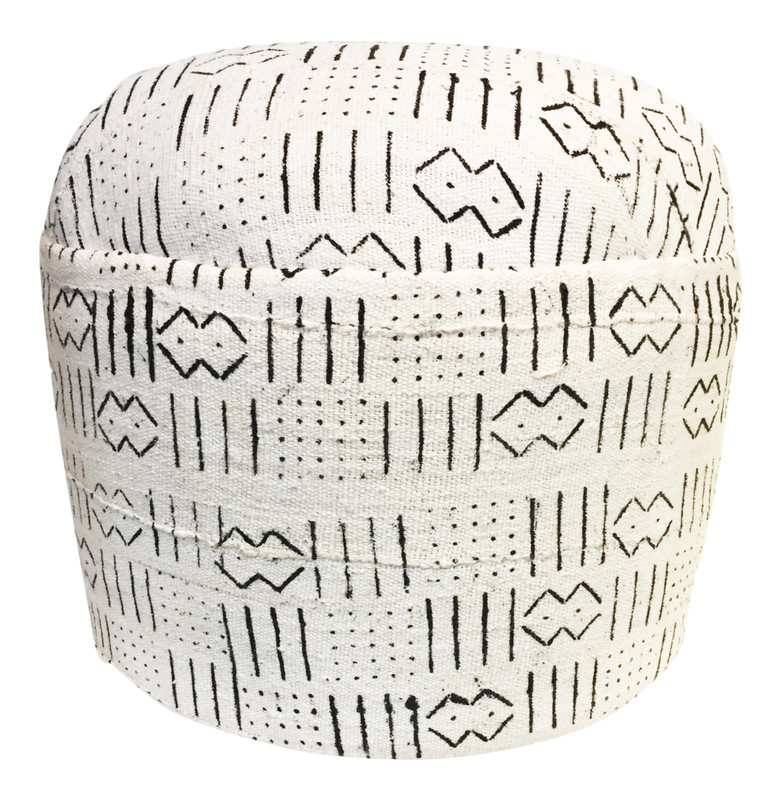 # 638 LG Ottoman in African Malian White & Black Mud Cloth Textile 17" h gallery