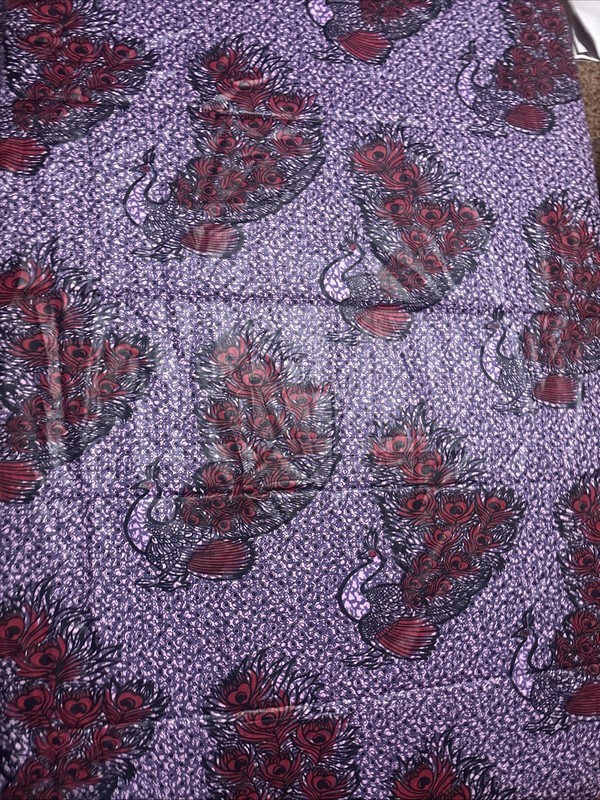 Vtg African Wax Print Peacock Motif Textile 44”x144”