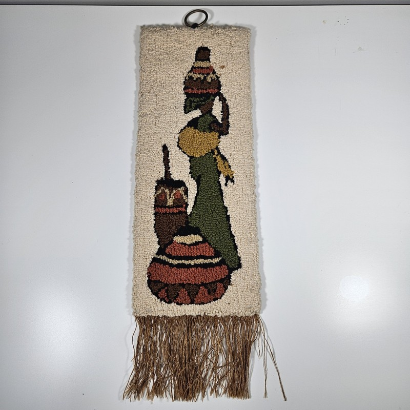Vintage MCM African Women Wall Panel - Woven Wool Tapestry - Tribal Woman