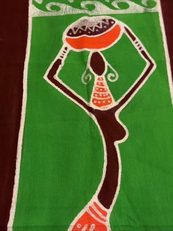 AFRICAN TRIBAL WALL HANGING TAPESTRY 19x60 Orange Green Woman gallery