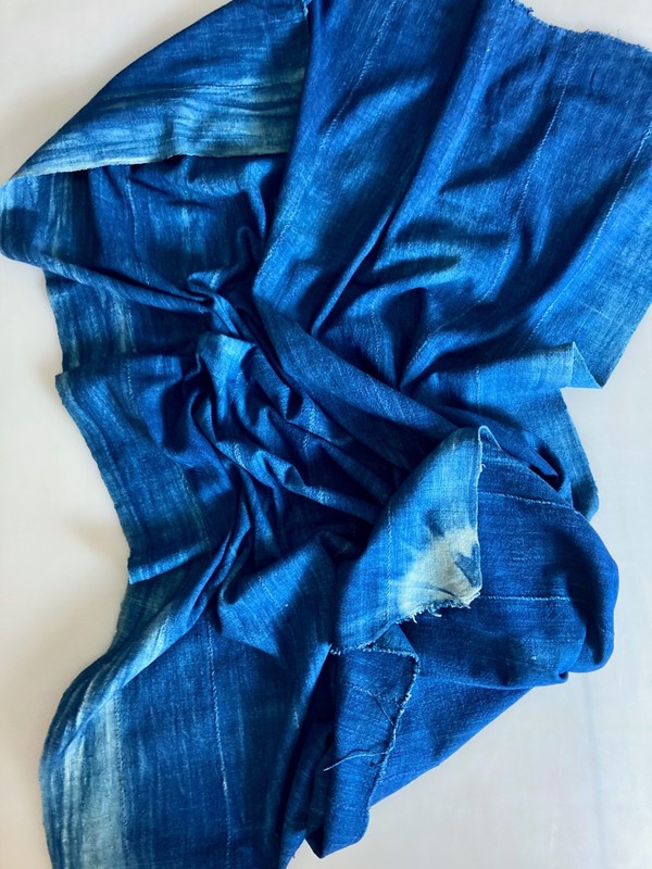 Authentic Vintage African Mudcloth Indigo Textile Boho Shibori Throw / Wrap