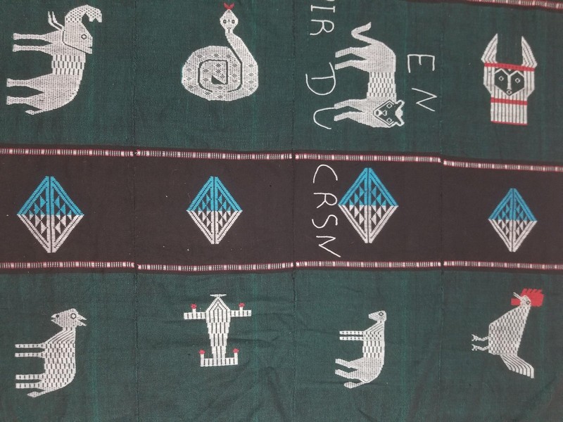 Vintage African Souvenir Tribal Animal Pattern Fringed Textile 63x44in gallery